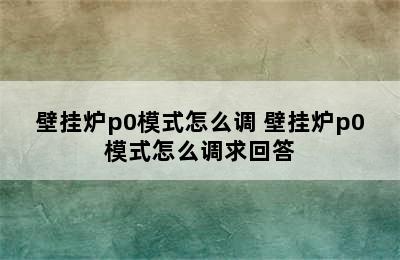 壁挂炉p0模式怎么调 壁挂炉p0模式怎么调求回答